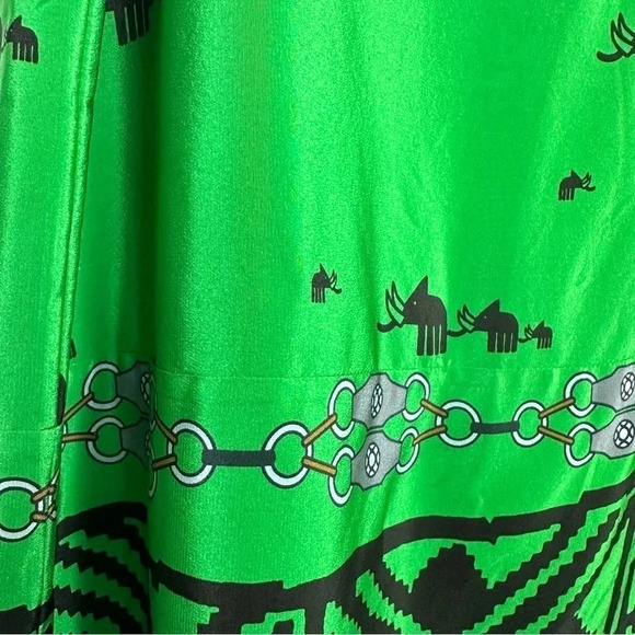 Tibi Rhino Print Green 100% Silk Sleeveless Dress Size 10 - Picture 6 of 9